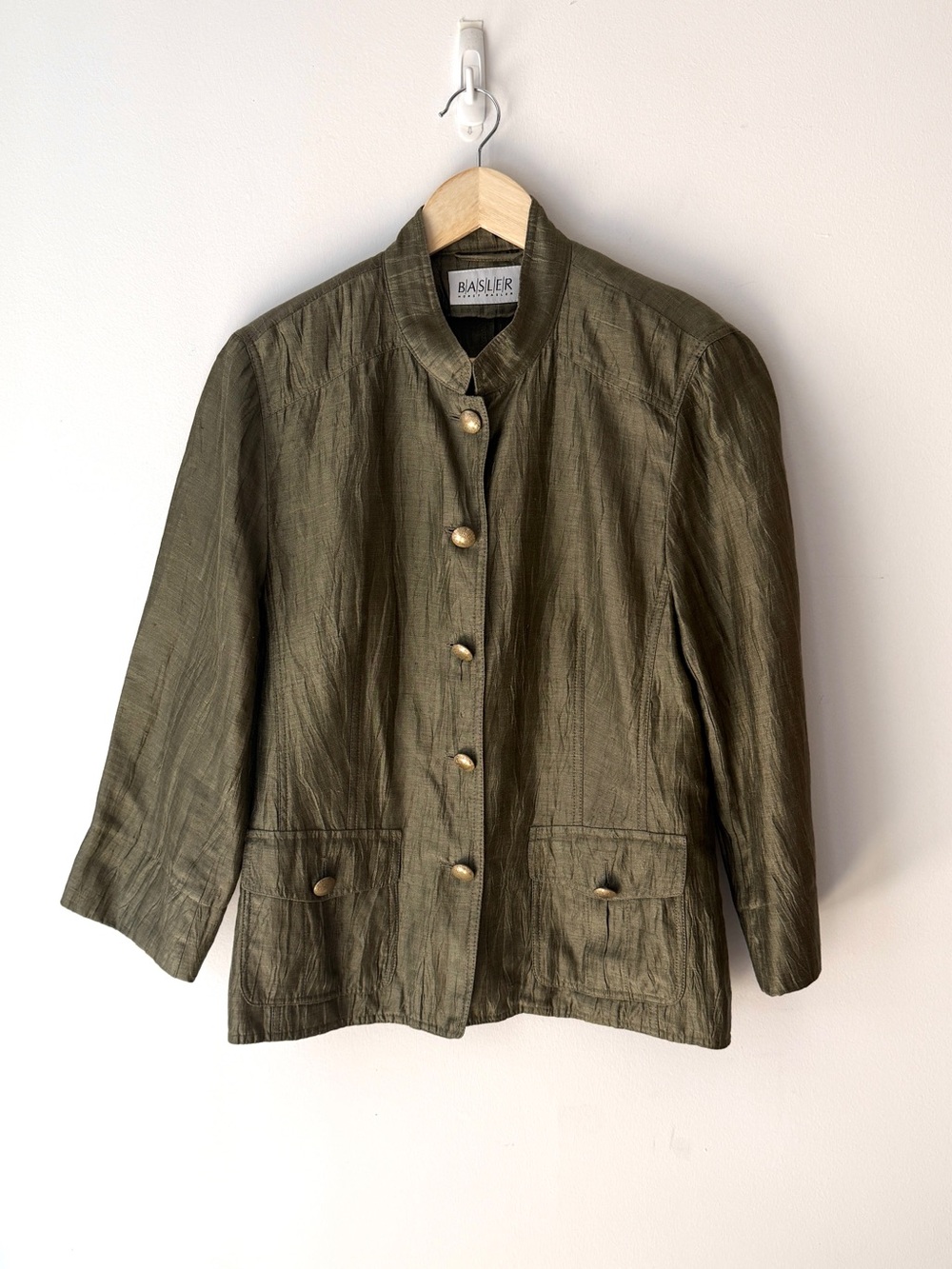 Basler Olive Green Stand-Collar Blazer with Gold Buttons
